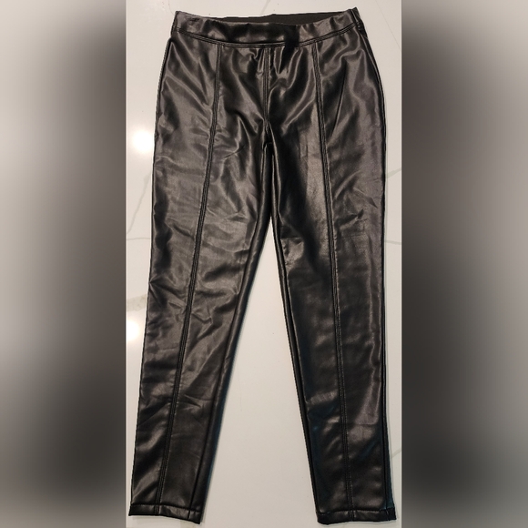Cavalini Black Vegan Leather Pants Women's L Pull-on NWT - Picture 1 of 10